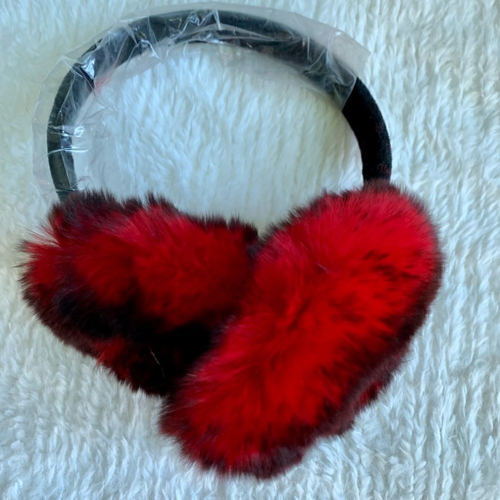 Gradient Rex Rabbit Fur Rose Shaped Earmuffs with Velvet Band - Picture 6 of 12